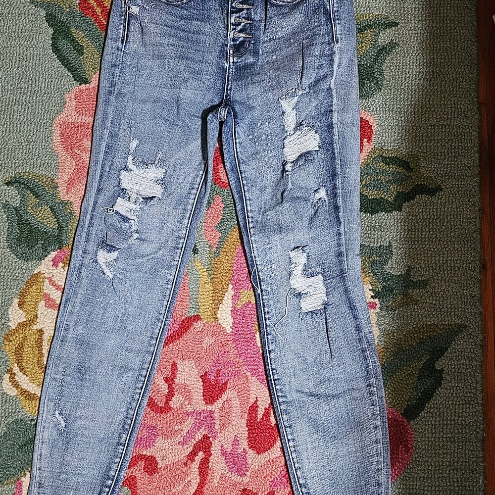 Judy Blue Hi-Waist Button Fly Skinny Bleach Splash Jeans